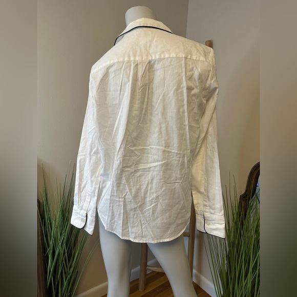 Petite Plume End On End Pajama Top Cotton Small White and Navy - Picture 3 of 5